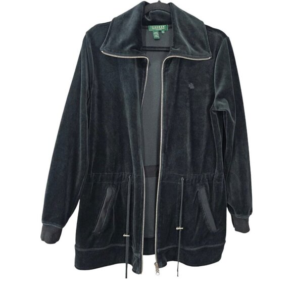 Lauren Ralph Lauren Velour Full Zip Black Track Jacket Coat - Picture 7 of 10